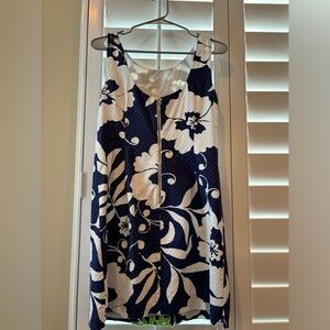 Lilly Pulitzer Shift Dress sleeveless Navy Blue/White Hawaiian print size 6